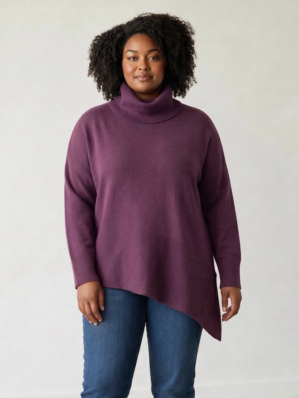 Chico's Plum Asymmetric Cowl Neck Tunic Sweater Size 4 US XXL